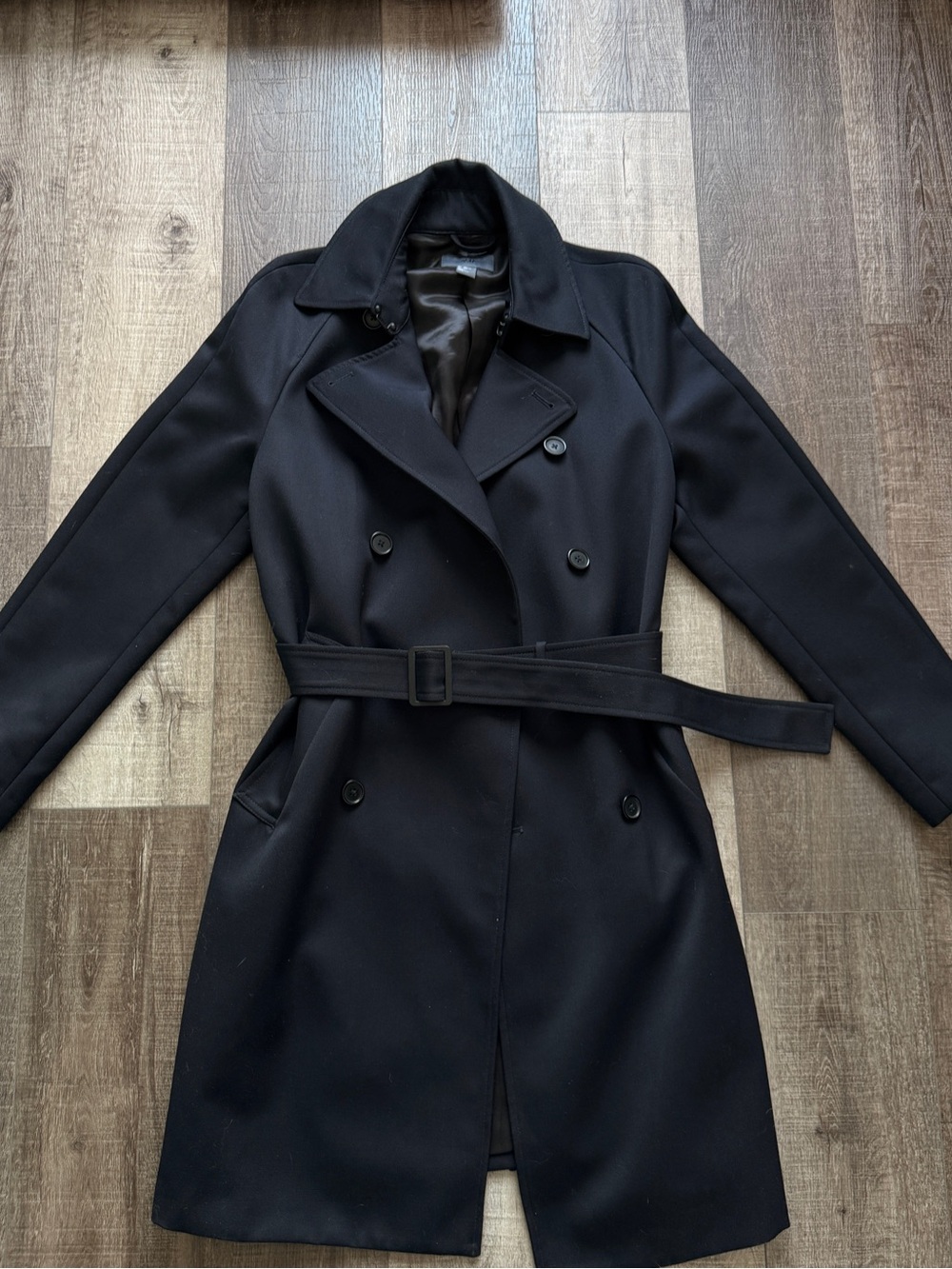 H&M Black Double-Breasted Trench Coat with Belt